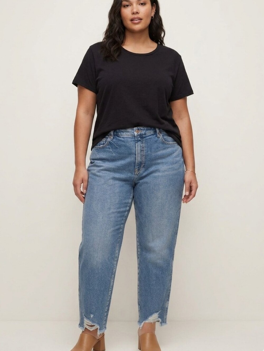 Good American Good Curve Boy High Rise Frayed Slit Step Hem Jeans 18 Blue Color